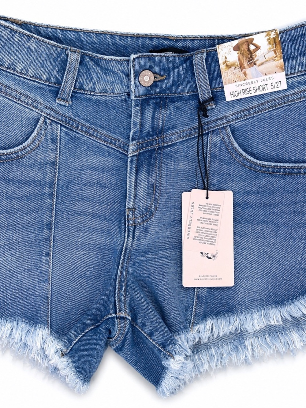 Sincerely Jules High Rise Frayed Denim Shorts Size 5/27 NWT